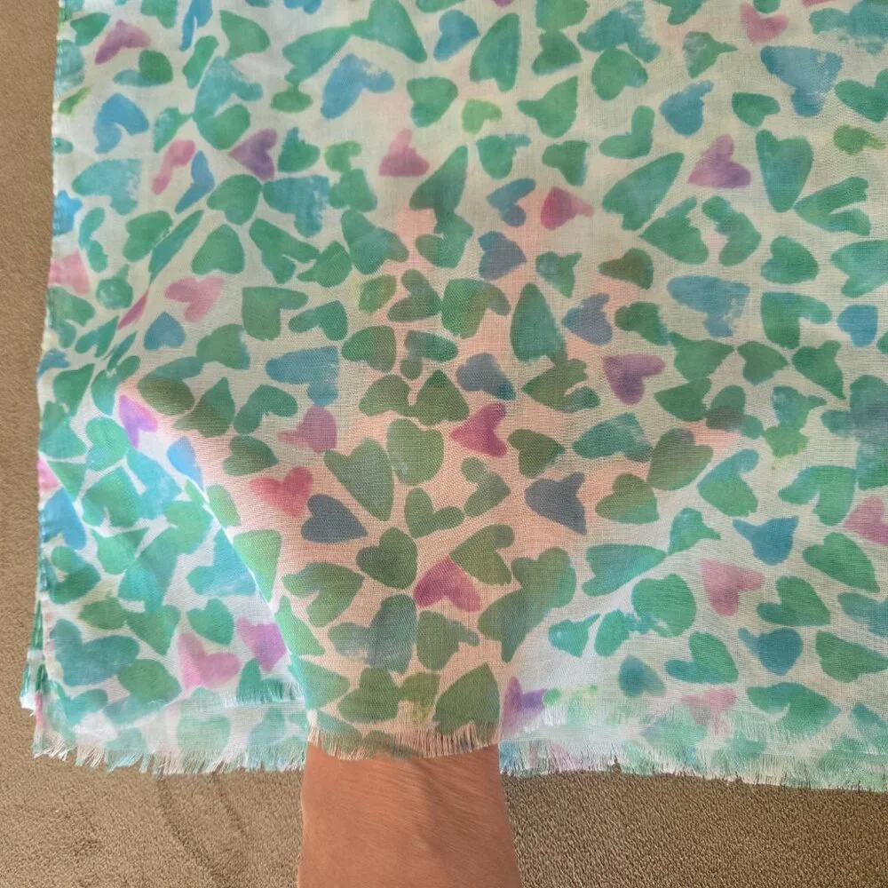 NWOT Heart Scarf Lightweight Green, Turquoise, and Lavender